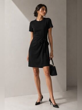 KIT AND ACE Black Tie Waist Dress | Size L | Minimal Chic